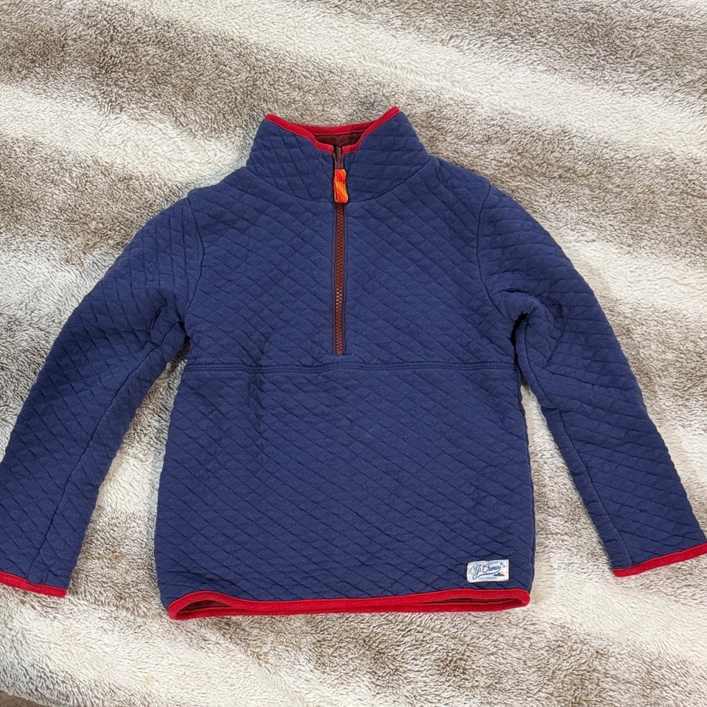 J. Crew Kids Blue Quilted Hoodie with Red Accents